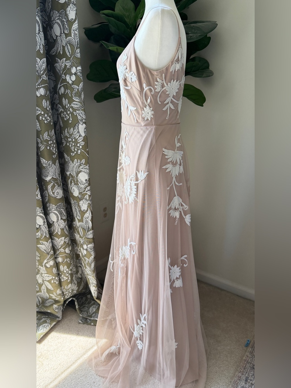 BHLDN Blush Pink Floral Appliqué V-Neck Bridesmaid Dress - Picture 2 of 9
